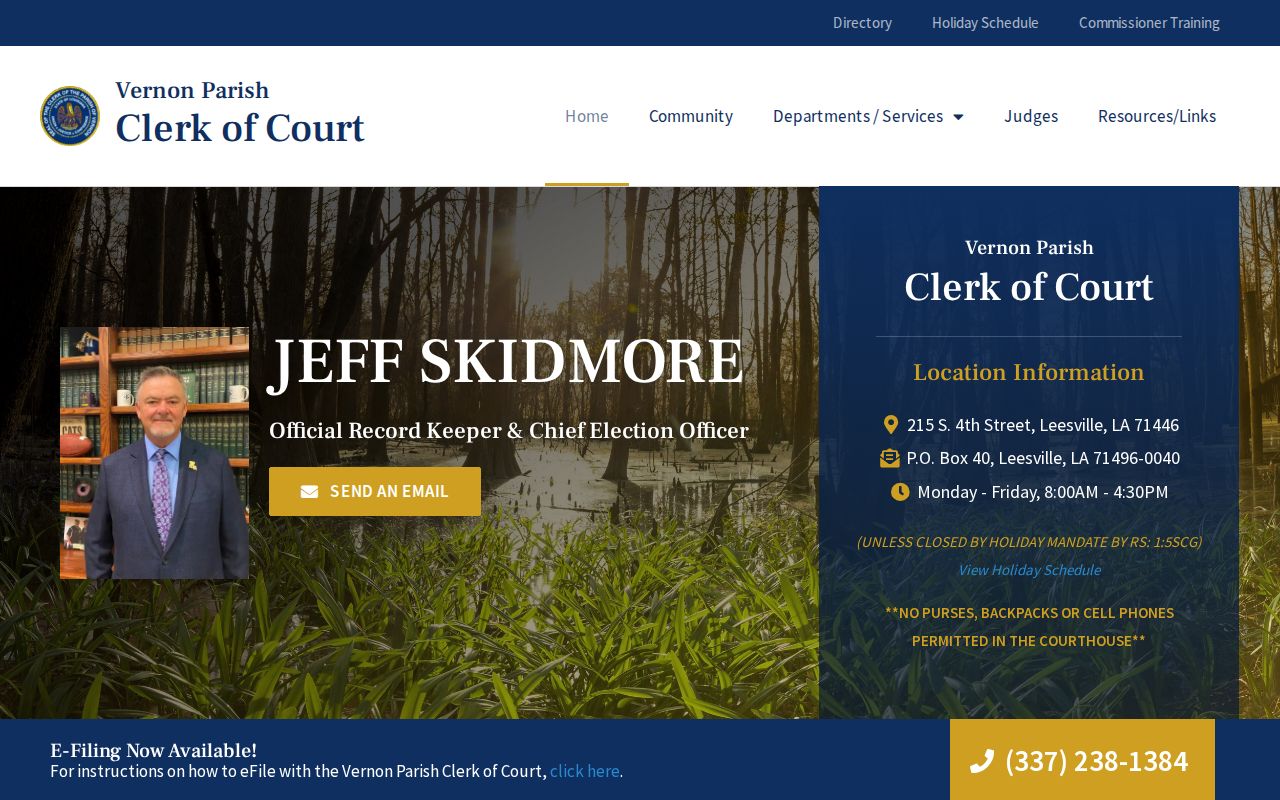 Vernon Parish criminal records Clerk of Court homepage