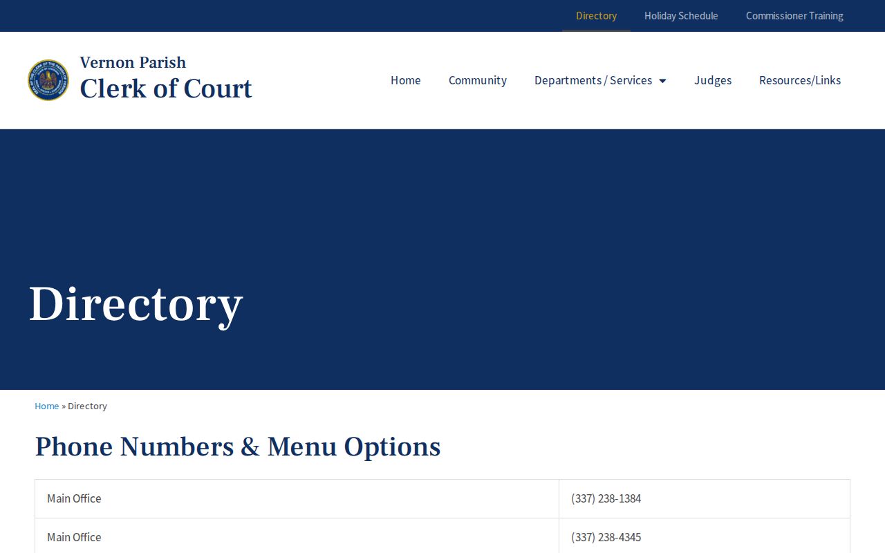 Vernon Parish criminal court case clerk directory