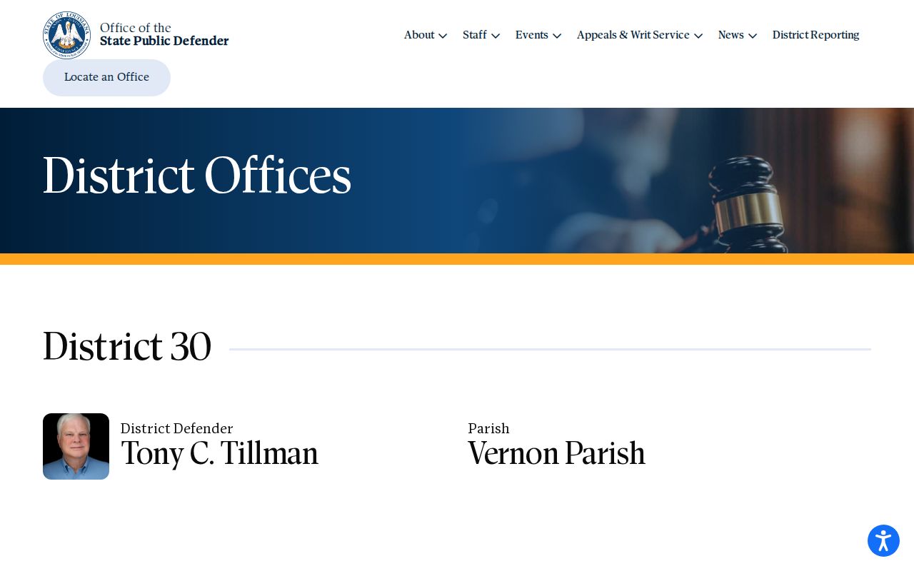 Vernon Parish criminal court case District 30 defender listing