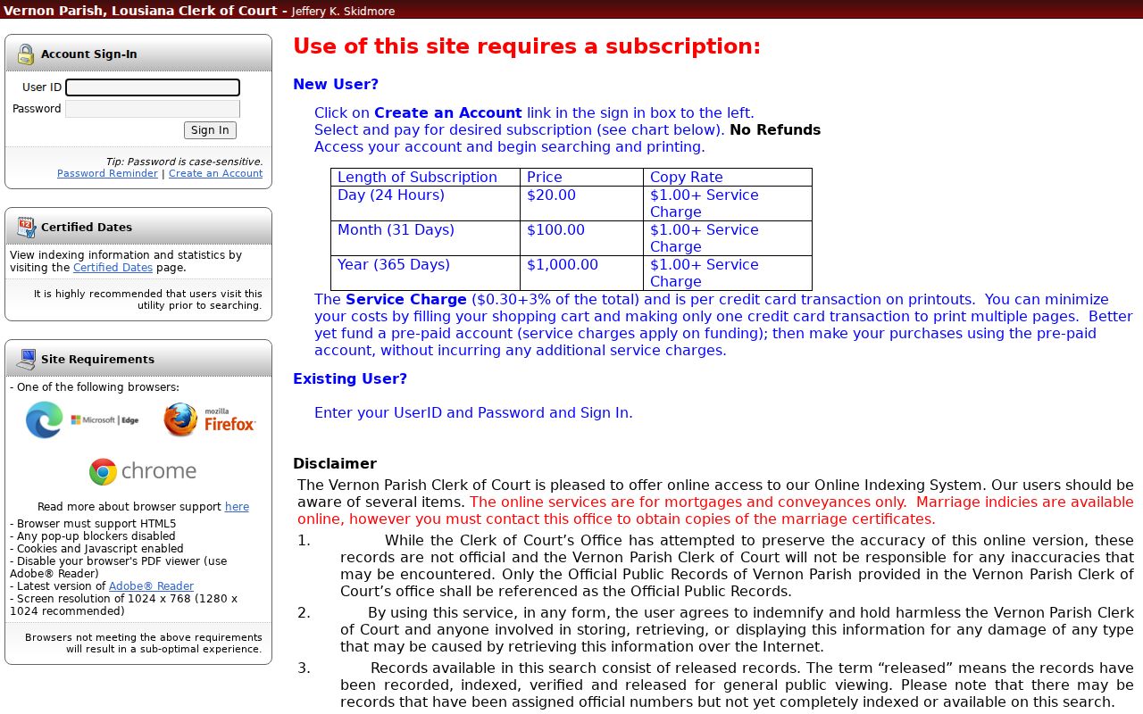 Vernon Parish criminal court case eSearch scope notice