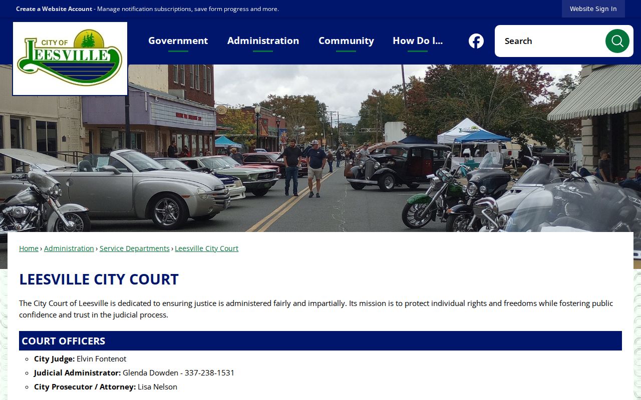 Leesville City Court official page with criminal record inquiry route