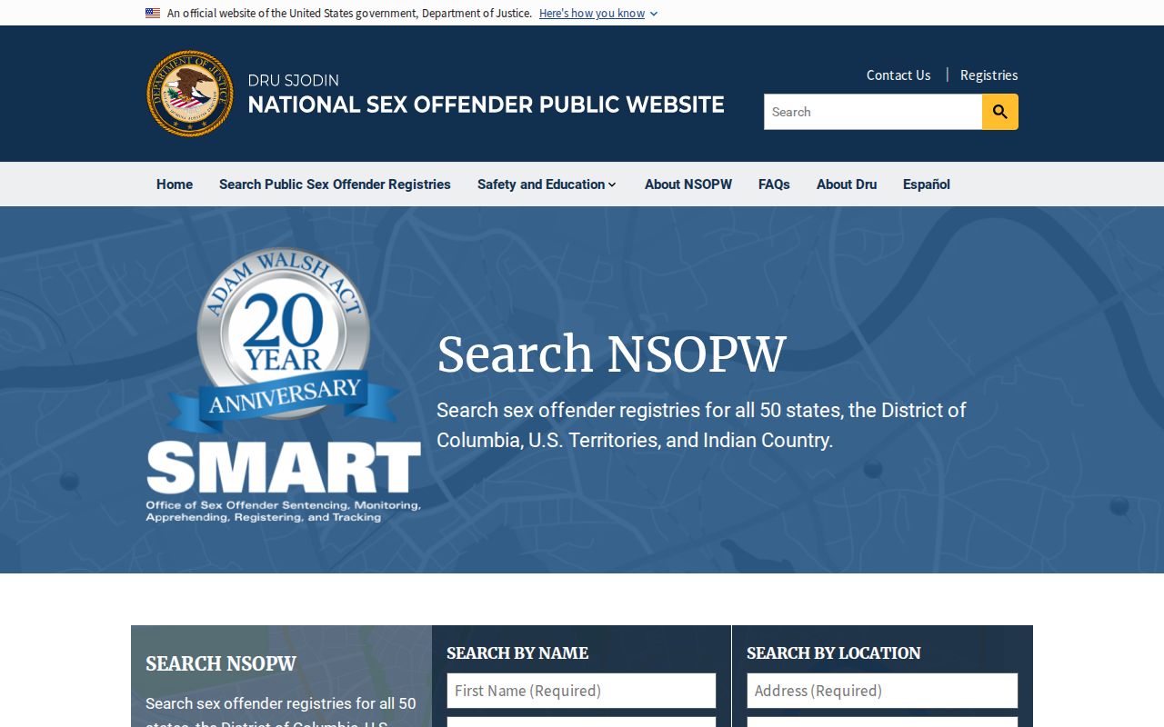 National Sex Offender Public Website search page